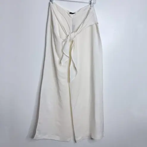 Massimo Dutti NWT White Linen Blend Wide Leg Trousers With Tie Detail Size 10