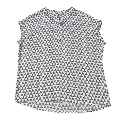 Pleione Short Sleeve Blouse w White/Black Geo Pattern Dolman Sleeves Career - M