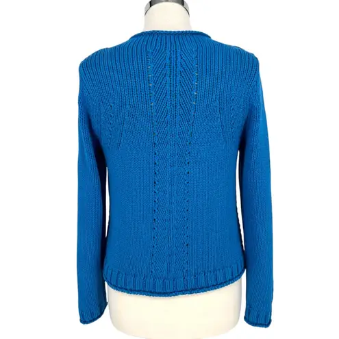 Poetry Cotton Tape High-Neck Sweater Soft Peacock Blue Size 6