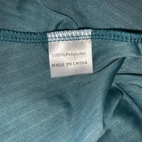 Merokeety blue teal velvet midi dress size M ruffle sleeve V Neck stretchy