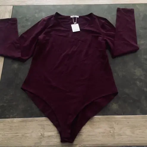 MANGOPOP Women's Crew Neck Long Sleeve Bodysuit T Shirts Basic Burgundy Tops