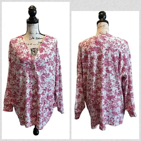 Key West Hand Print Fashions Cardigan Jacket White Pink XLarge Koi Fish Rare Size XL