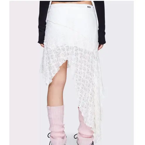 Minga London Y2K Audrey Lace Boho Grunge Asymmetrical Skirt White Medium