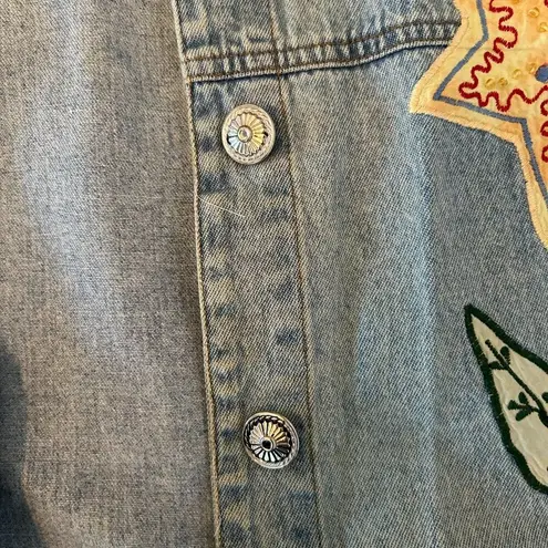 Vintage Y2K White Stag Butterfly Floral Embroidered Denim Jacket Size XL Boho