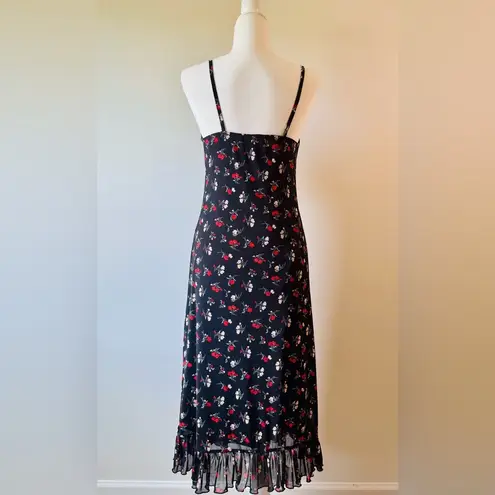 No Comment Floral Print Midi Dress Black and Red Size M