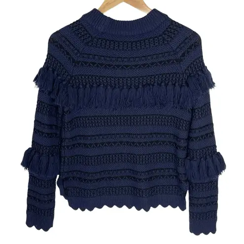 JONATHAN SIMKHAI Women’s Black and Blue Boho Fringed Wool Sweater - Image 5