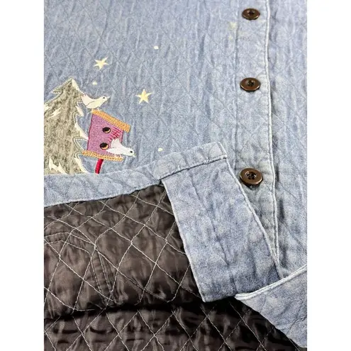 cj banks C.J. Banks Quilted Jacket 1X Snowman & Tree Birds Embroidery Winter Chore Barn