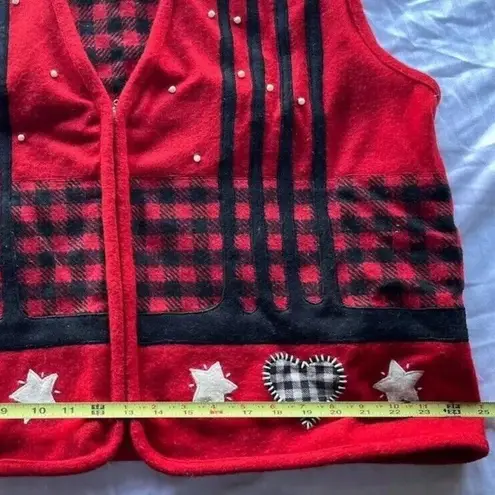ASHLEY HILL Red Black Pullover Zip Hearts Vest Wool Women’s Sweater Size XL