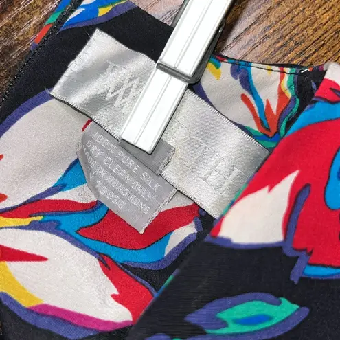 Vintage Silk Rainbow Floral Tulip Print Wrap Dress Black Size 4