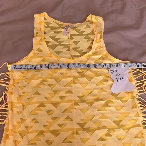 Miken swim size Lâbright yellow coverup with fringe down both sides EUC Size L