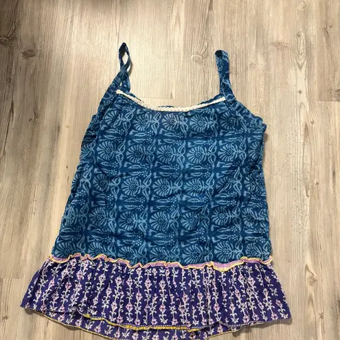 Gypsy Rose Boho Festival Tank Top Blue Purple Ruffle Hem