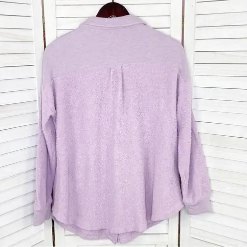 Soft Surroundings Terry Knit Button Front Shirt Jacket Shacket Lavender Small