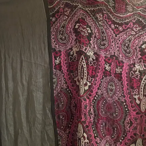 Vintage Scarf Goth Boho Print Gray Sheer With Pink Purple & Print 85” L X 40” W