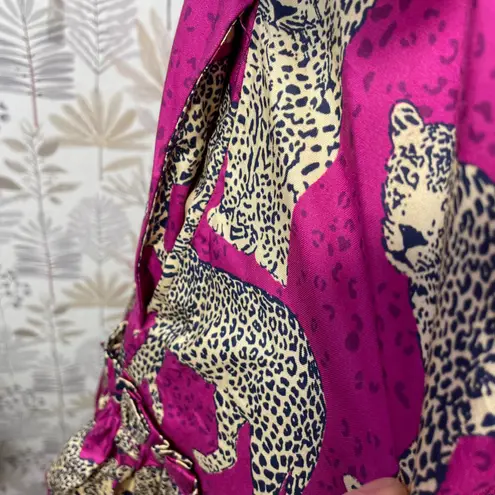 Tyler Böe Leopard Cheetah Print Ruffle Hem Dress Pink Magenta Puff Sleeve XS