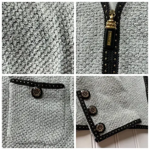 St. John Collection Tweed Knit Blazer Jacket Blue Size 12 zip formal luxury