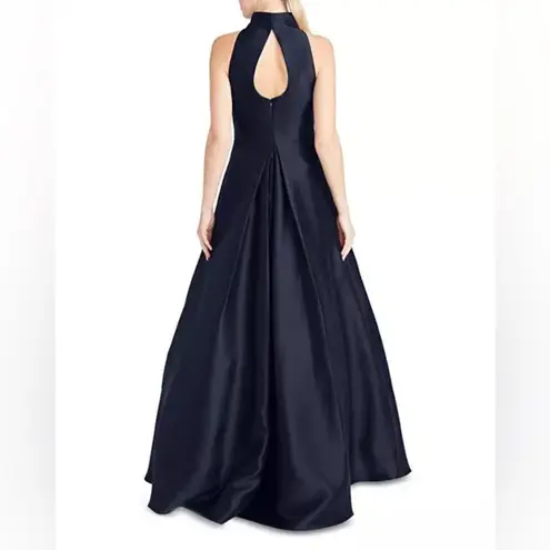 Monique Lhuillier High Neck Evening Gown Dress Navy Pockets