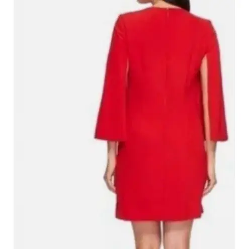 Tahari Asl Firebird Red Split Cape Sleeve Shift Dress Size 4