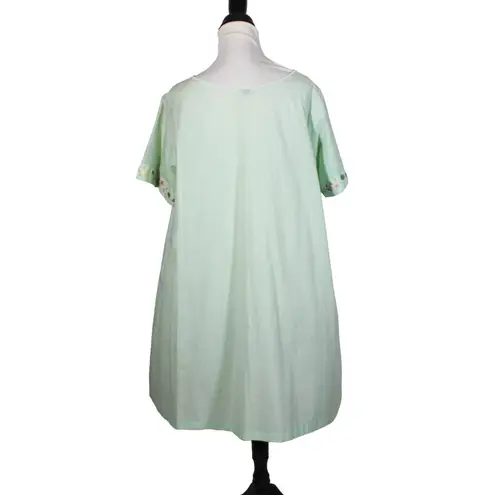 Vintage 1960s–70s Sears Pastel Green House Dress Floral Embroidery & Bow Detail Size XL