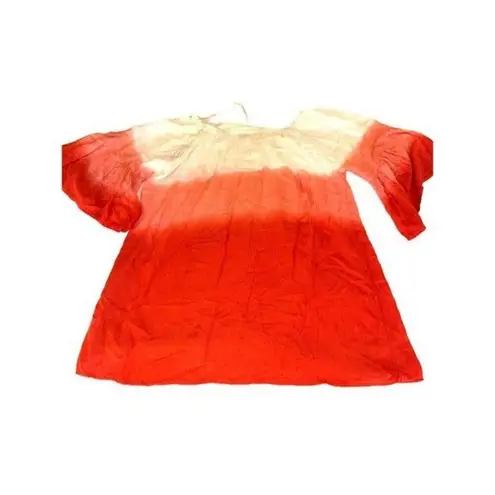 7 Islands XL Dip Dye Red White Rayon Tunic Dress India Boho Festival Summer
