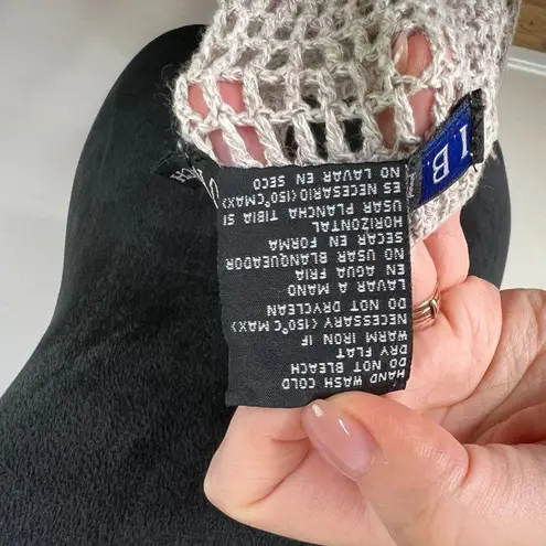 Vintage Loose Knit Button Front Crochet Beaded Beachy Coastal Vest Linen Blend Tan