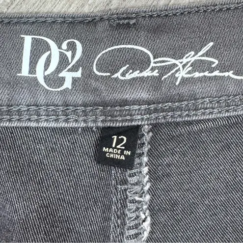 Diane Gilman DG2 Floral Embroidered Wide Leg Stretch Jean Grey 12 Raw Hem Gray