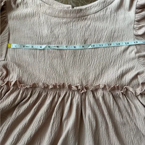 MABLE ROSE COLOR ROMPER FRILLY SIZE S FRINGE HEM PEASANT SLEEVES DEEP POCKETS Pink