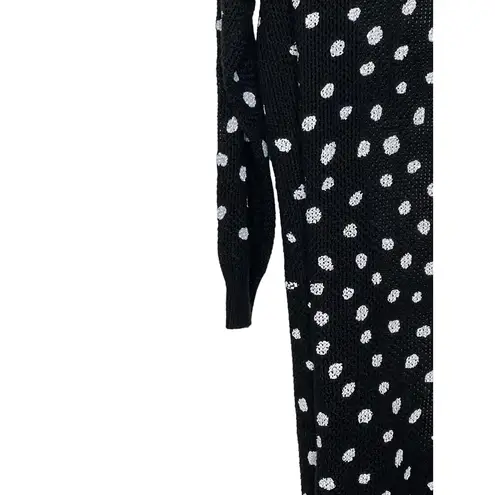 Umgee  Women's Sweaters Polka Dot Duster Open Knit Sweater Pocket Black Small