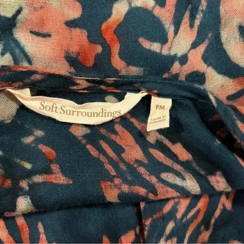 Soft Surroundings Open Front Tropical Floral Watercolor Flare Sleeve Kimono MP