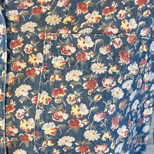 Liz Claiborne  Denim Button Down Shirt Floral Print 100% Cotton-Medium