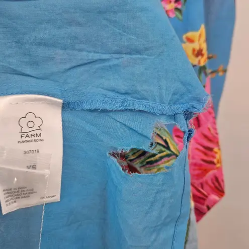 Farm Rio Toucans Garden Blue Floral Puff Sleeve Open Back Midi Dress XS