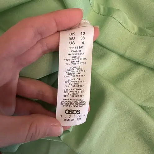 ASOS  DESIGN Mint Green Pleated Chiffon Midi Dress Size 6 Mock Neck Wedding Guest