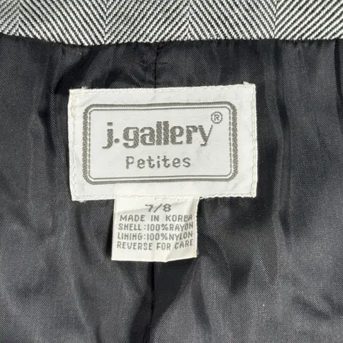 Vintage J Gallery Blazer Womens 7 8 Gray Herringbone Padded Shoulder Power Suit Size 8P