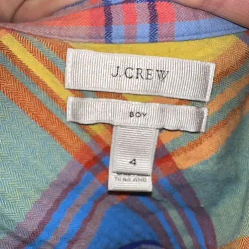 J Crew multi colored boy fit preppy size 4 button down shirt Blue