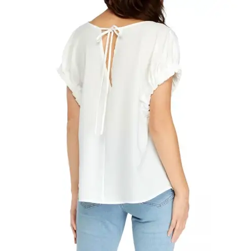 PATRIZIA LUCA MILANO White Tie Back Short Sleeve Tunic Top Women's Size L Size L