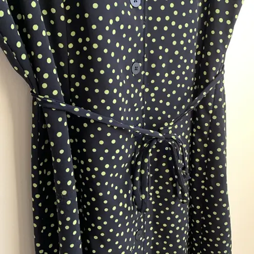 Studio I  Petite Sleeveless Collared Shirt Dress (14P) Green Polka Dot