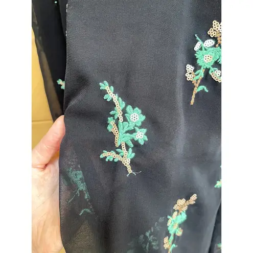 Sandro Paris Embroidered Faux Wrap Midi Black Ruffled Dress Size 1 Small FR 36