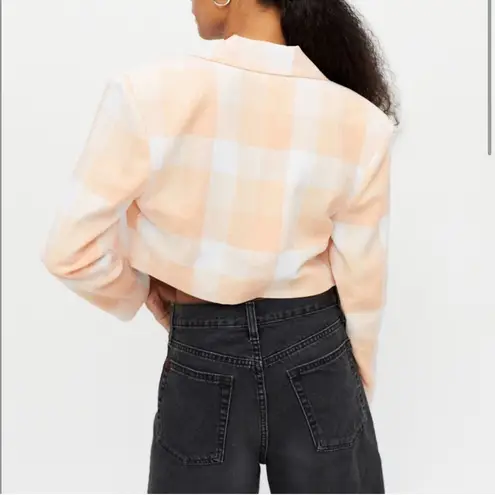 For Love & Lemons NWT  Eugenie Cropped Plaid Blazer Jacket Peach Apricot Pastel M