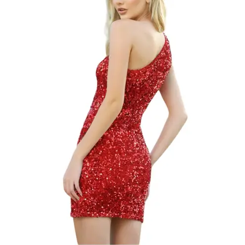 Velvi Aria One Shoulder Sequin Mini Dress in Red size Large Bodycon NWT