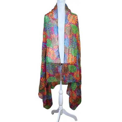 VTG Floral Print Large Rectangle Wrap Scarf 72x42 Semi Sheer Boho Shawl Colorful Pink