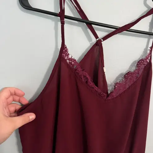 Hippie Laundry Thin Strap Dark Red Slinky Tank Top Women's Size Large Lace Edges - Image 2