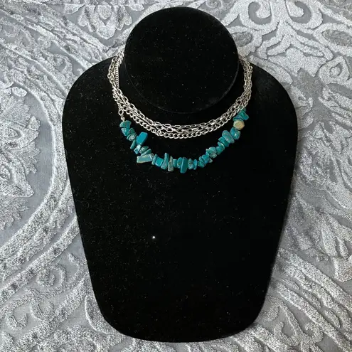 Faux Turquoise Silver Tone Chain Layered Choker Claire’s Necklace Boho 12