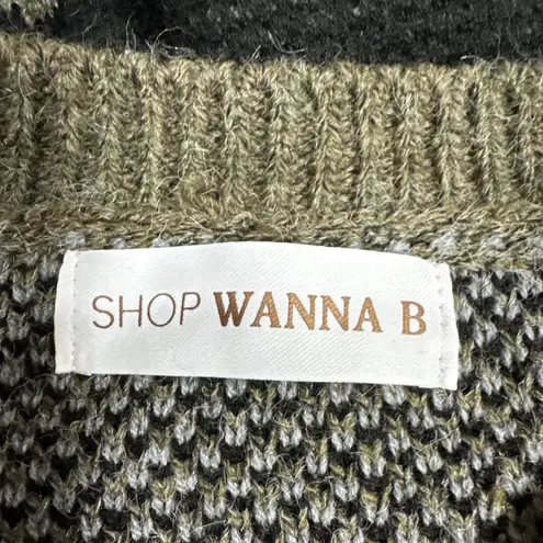 Womens Fuzzy Knit Pullover Sweater Sz S Crew Neck Long Sleeve Camo By Shop Wanna Green