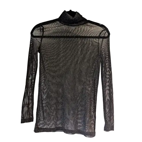 Molly Bracken Sheer Metallic Silver Black Mock Neck Top S Y2K Glam Party