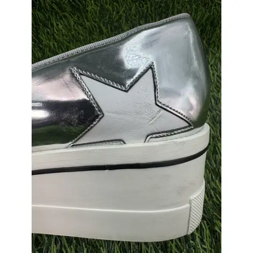 Stella McCartney Silver Metallic Faux Leather Binx Star Platform Slip On Shoes 7