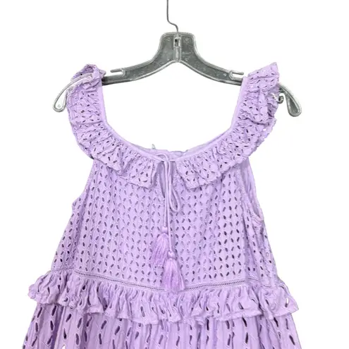 Bindu Dominique Lavender Eyelet Tiered Ruffle Midi Dress Boho M Purple Size M
