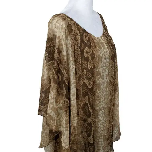 Dots Brown Snakeskin Print Tunic with Sheer Overlay Size Small Tan