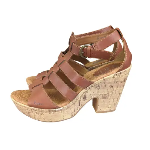 BOC Born Concepts Brown Leather Cork Wedge Heel Gladiator Sandals Size 10