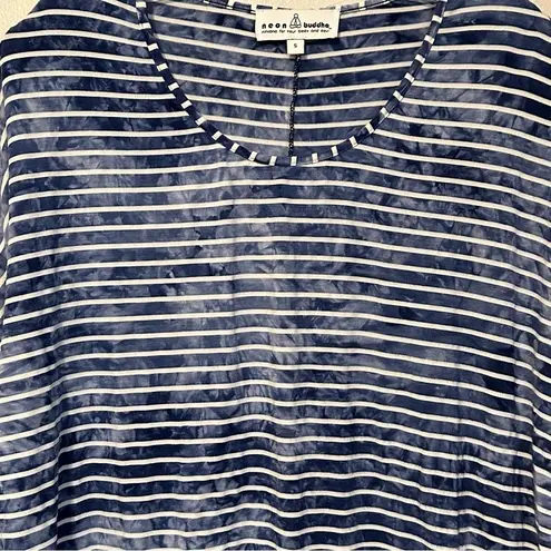 Neon Buddha blue white striped knit top size small