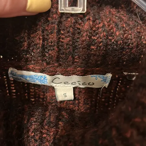 Cecico Burgundy Black Tweed Turtleneck Fringe Sweater Small