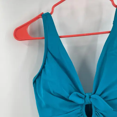 Robin Piccone Ava Swimsuit Size 8 NEW One Piece Blue Knot Plunge Turquoise NWOT